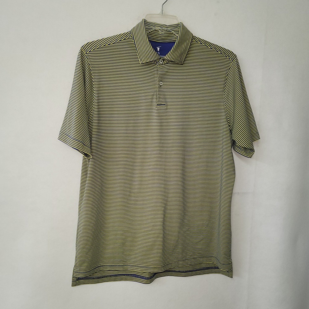 Fairway & Greene Polo Shirt‎ Mens Medium Blue Yellow Striped Performance Golf